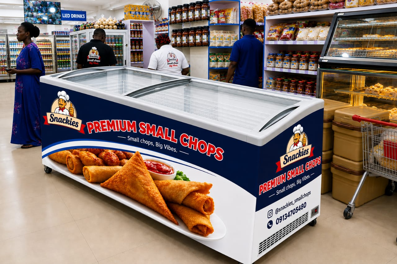 Premium Small Chops brand supermarket freezer